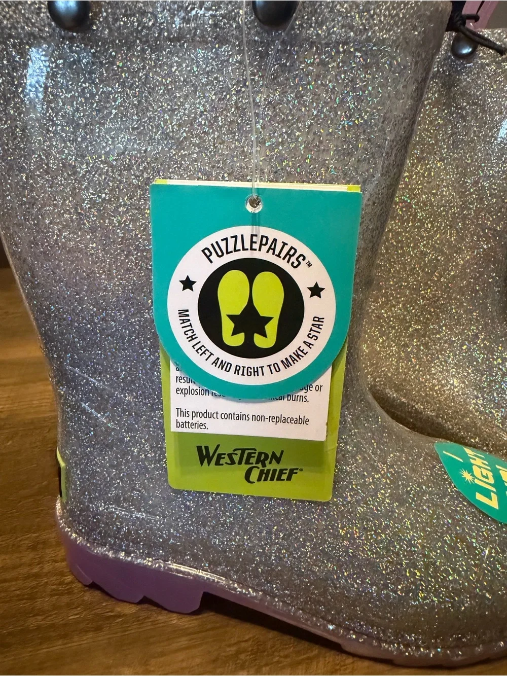 Western Chief Toddler Abby Light-Up Glitter Rain Boots Size 10T NWT